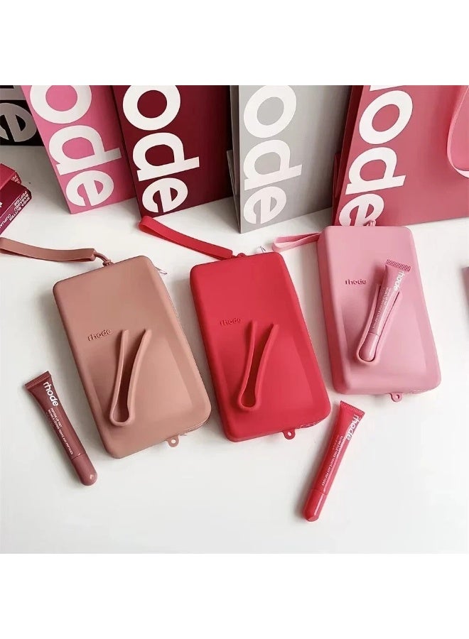 Rhode Pouch Bag with Adjustable Strap and Lip Gloss – Stylish, Compact, and Perfect for On-the-Go Beauty and Everyday Essential (LIGHT BROWN) - Image 4