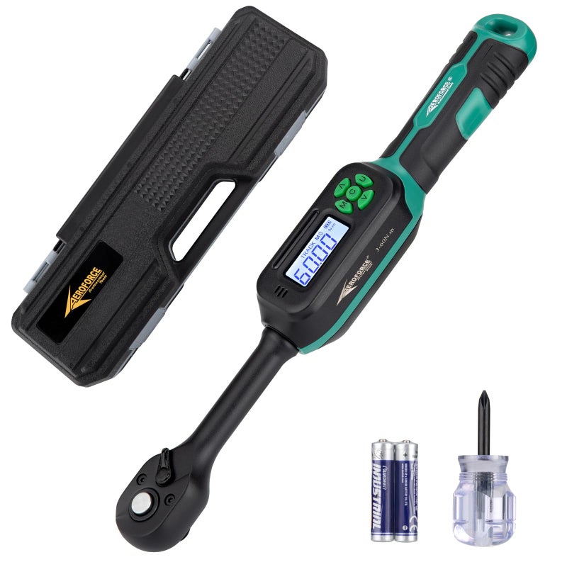 AEROFORCE Professional Tools AEROFORCE Digital Torque Wrench - 3/8 Inch Drive Electric Torque Wrench (3-60Nm), Features Dual-Direction Ratchet, Â±2% Accuracy, Buzzer & LED Alerts, 4-Measurement Unit (Nm/lb.ft/in.lb/kgf.cm) - Image 1