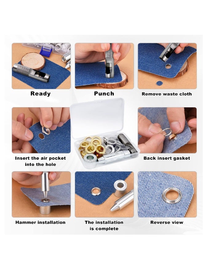 50 Piece Grommet Tool Kit with Copper Eyelets in Gold and Silver Colors, Includes 3 Installation Tools - Image 5