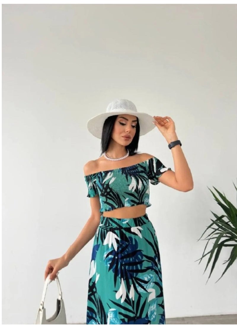 SoBe 2" Pcs SET Hoop Blouse Maxi Skirt Cotton Set.Made in Turkiye  - Image 4