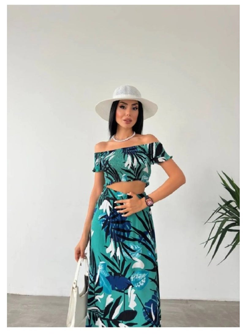 SoBe 2" Pcs SET Hoop Blouse Maxi Skirt Cotton Set.Made in Turkiye  - Image 1