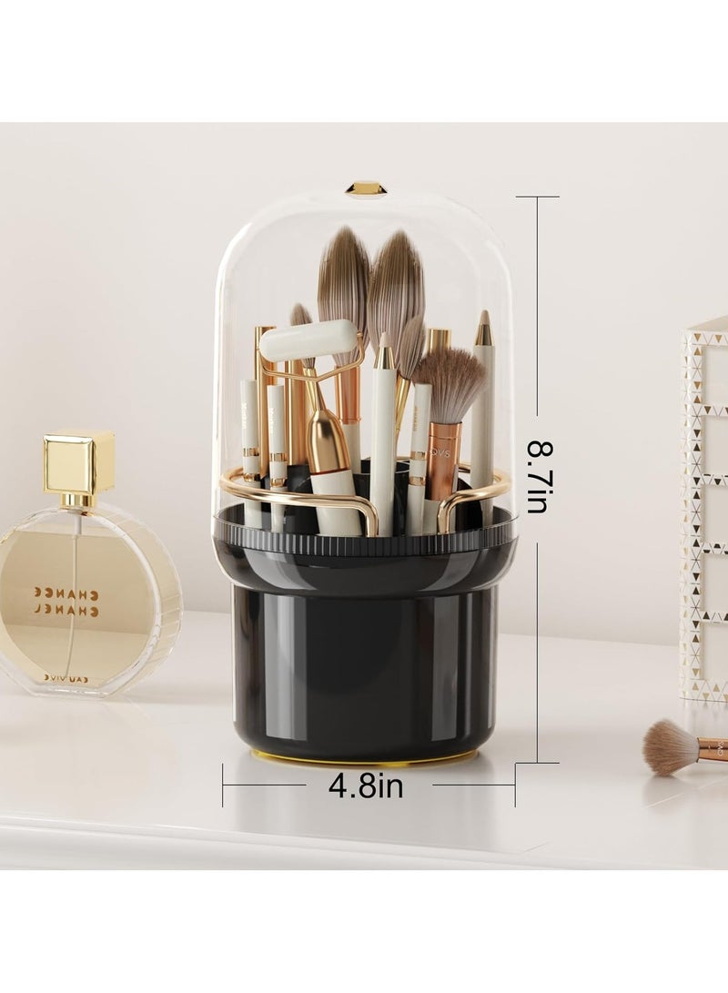 Makeup Brush Holder Organizer with Lid,360 Rotating Clear Dustproof Makeup Brushes Organizer for Vanity Desktop Bathroom Countertop - Image 2
