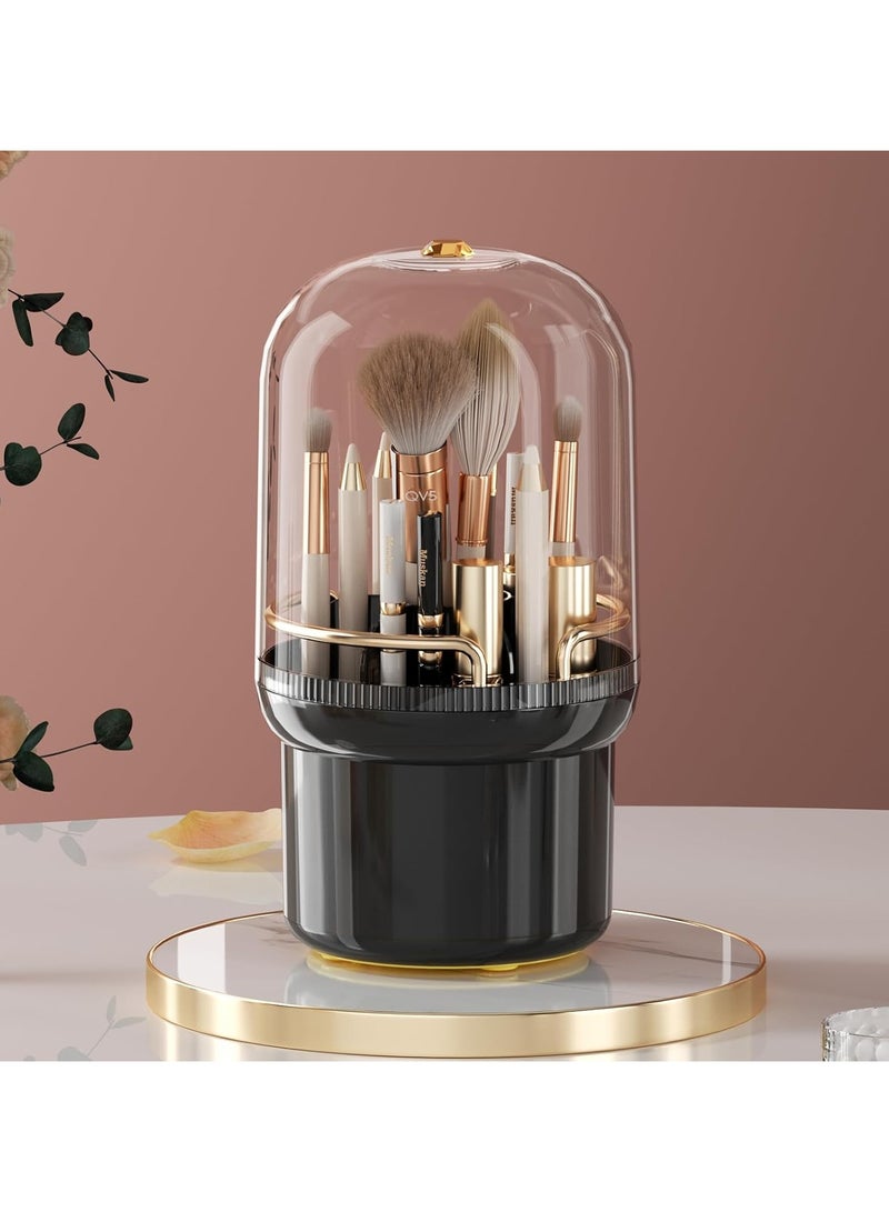 Makeup Brush Holder Organizer with Lid,360 Rotating Clear Dustproof Makeup Brushes Organizer for Vanity Desktop Bathroom Countertop - Image 3