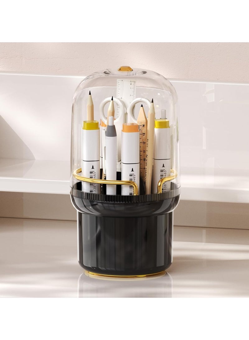 Makeup Brush Holder Organizer with Lid,360 Rotating Clear Dustproof Makeup Brushes Organizer for Vanity Desktop Bathroom Countertop - Image 5