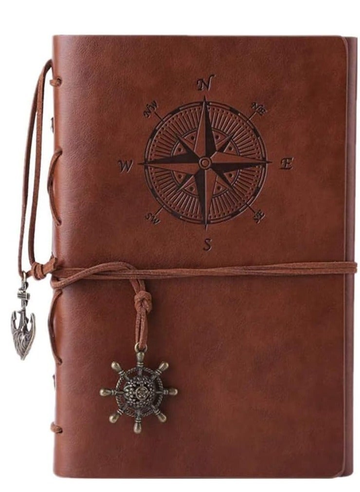 Leather Notebook, Vintage Refillable Writing Journal, Classic Embossed Travel Journal Diary, Spiral Bound Notepad Travel Diary, Easy to Store, Used for Write in for Women Men - Image 1