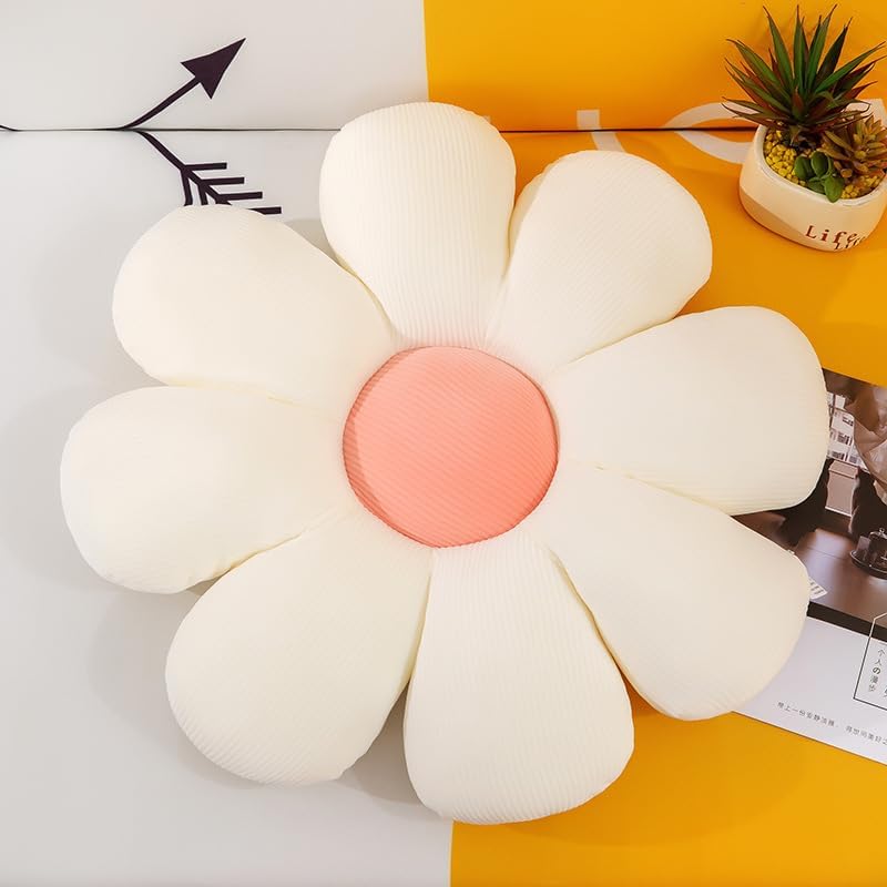 AVSHUB AVSHUB Daisy Shaped Throw Pillows Cute Preppy Decorative Pillows Floor Cushion for Girls Bedroom Bed Room Couch Sofa Chair Aesthetic Decor 35CM WhitePink  - Image 2