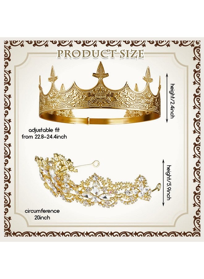 سوريو قطعتان من تاج الملك الملكي العتيق للرجال تاج الملكة الباروكي لحفلات الزفاف وأعياد الميلاد والنساء وإكسسوارات تيارا الكريستال وحفلات التخرج وإكسسوارات الشعر (نمط أنيق) - Image 2