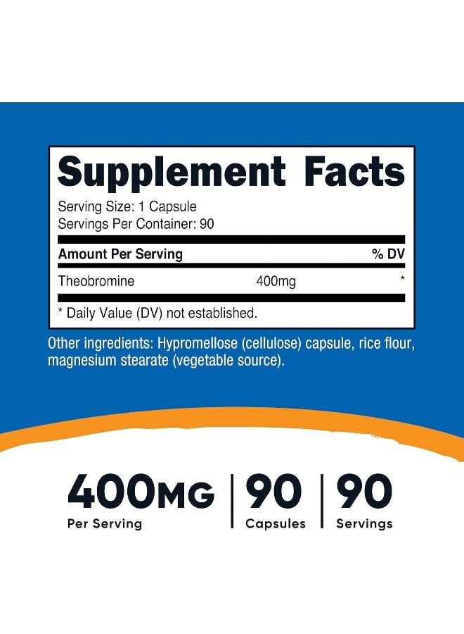 Nutricost Theobromine 400mg, 90 Vegetarian Capsules - Gluten Free, Non-GMO - Image 2