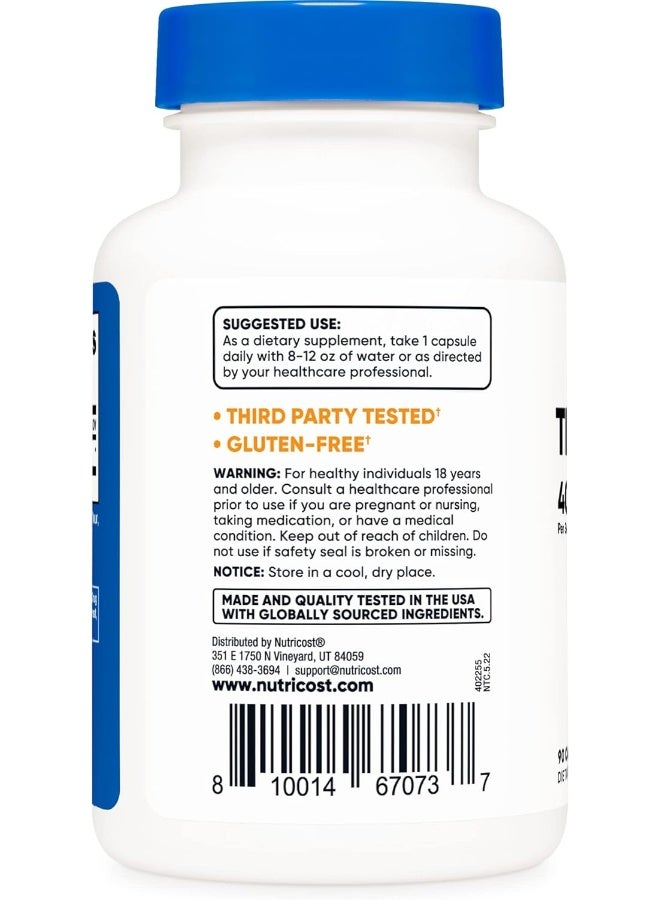 Nutricost Theobromine 400mg, 90 Vegetarian Capsules - Gluten Free, Non-GMO - Image 3