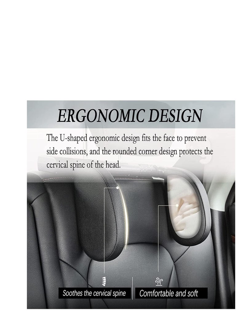 SYOSI Car Seat Headrest Pillow Adjustable Neck Support Car Seat Lateral Headrest Elastic Leather Car Headrest Cushion Suitable Car Travel with Telescopic Bar and Slidable Clips for Kids and Adults black - Image 4