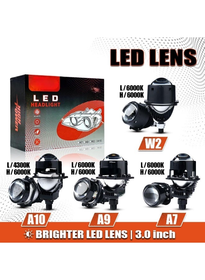 عدسة مصابيح أمامية LED، 3.0 بوصة، شعاع عالي/منخفض 6000 كلفن، عدسة عرض عالمية للسيارات، هيكل أسود، طراز W2 - Image 2