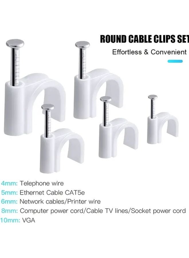 White Cable Clips with Nails 5mm 8mm 100pcs Heavy Duty Cord Management for Wires - Image 3