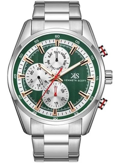 كينيث سكوت ساعة كينيث سكوت للرجال، مينا تناظري وسوار ستانلس ستيل - فضي