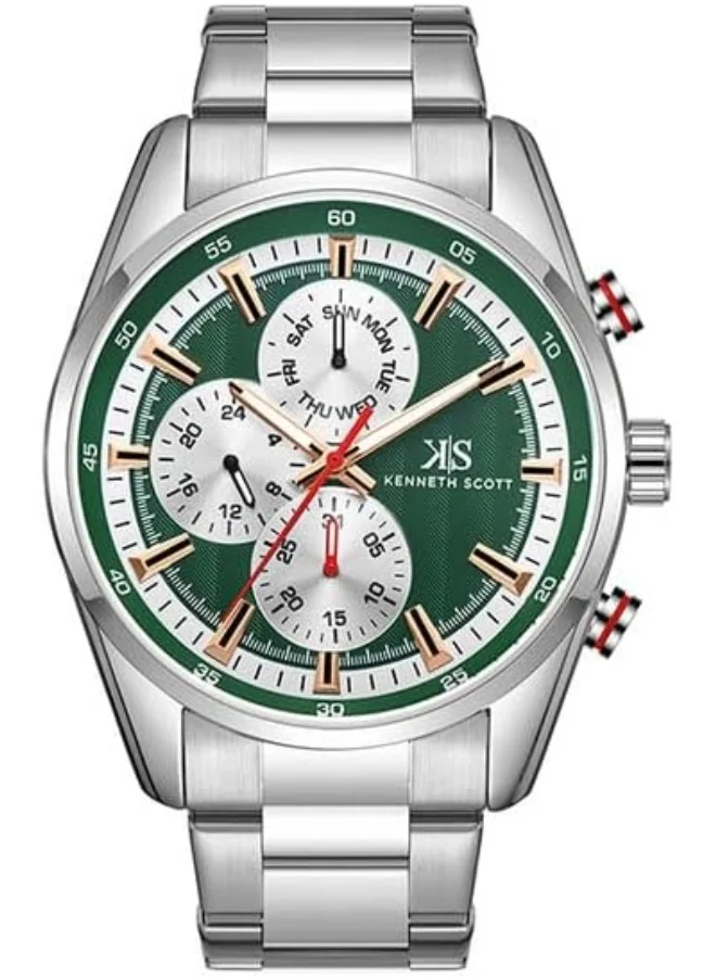KENNETH SCOTT Kenneth Scott Men's Epson VX9N Movement Watch, Analog Display and Stainless Steel Strap - K24117-SBSH, Silver