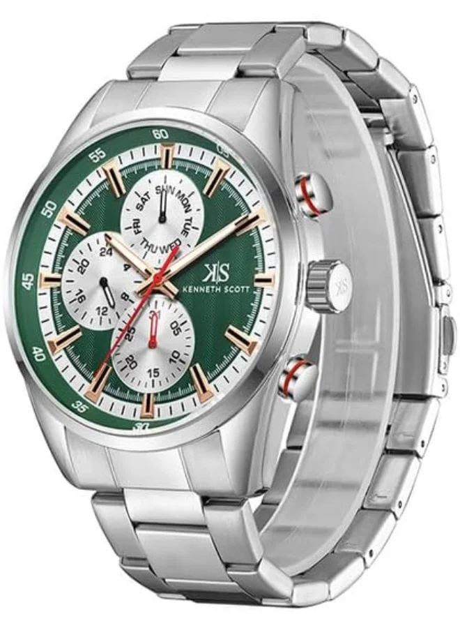 KENNETH SCOTT Kenneth Scott Men's Epson VX9N Movement Watch, Analog Display and Stainless Steel Strap - K24117-SBSH, Silver