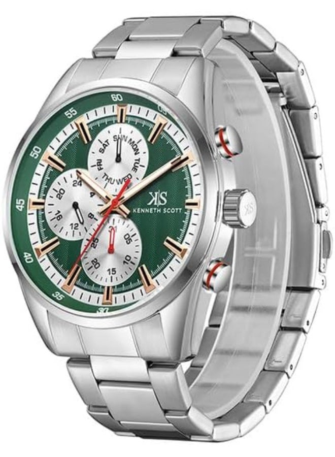 كينيث سكوت ساعة كينيث سكوت للرجال، مينا تناظري وسوار ستانلس ستيل - فضي - Image 2