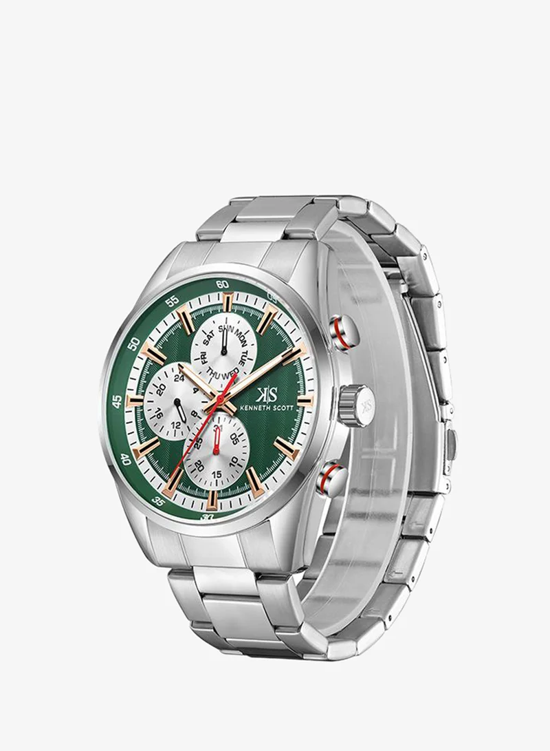 Kenneth Scott Green Kenneth Scott Men's Watch, Analog Display and Stainless Steel Strap - K24117-SBSH, Silver for Men | Best Price UAE