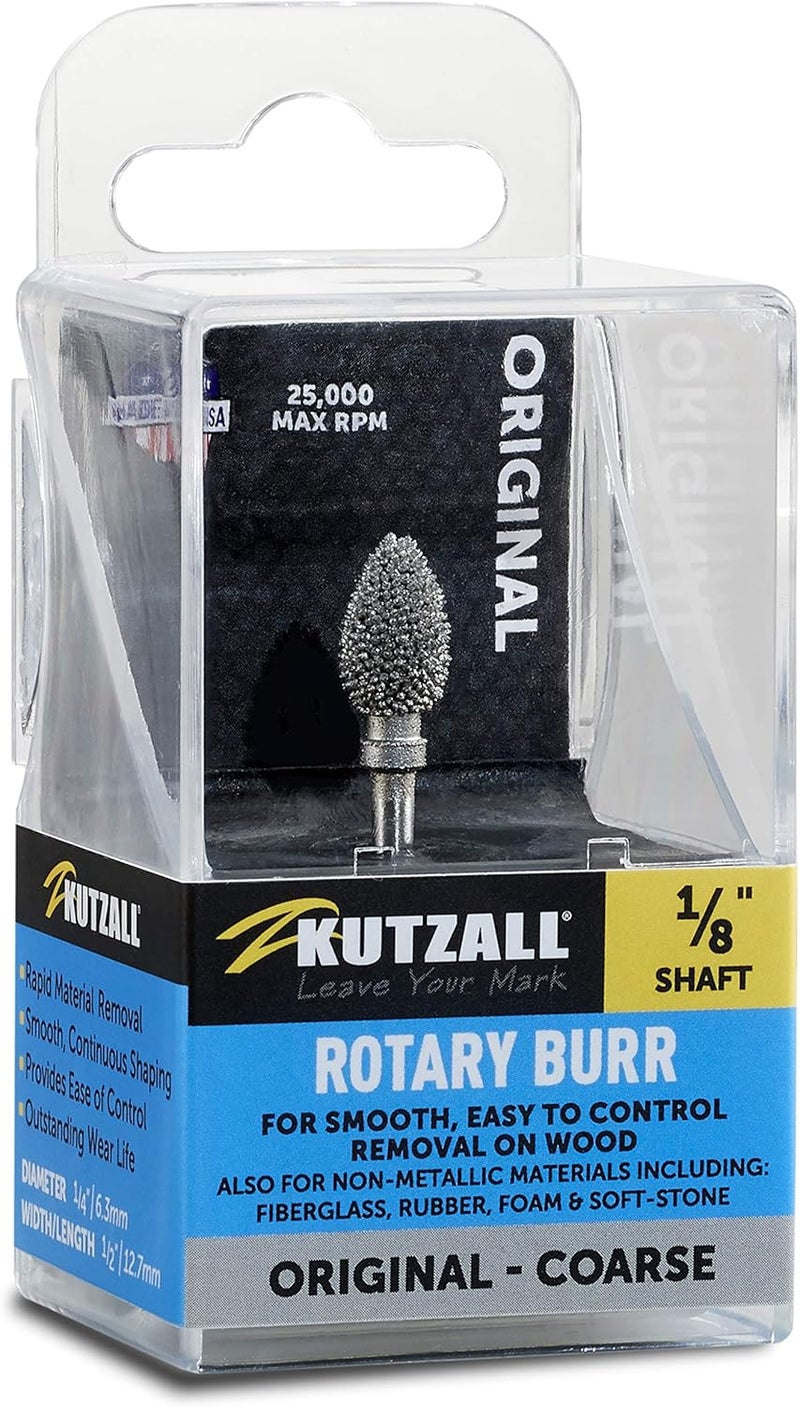 Kutzall Original Flame Rotary Burr, Coarse - 1/8" Shaft Wood Carving Bit for Dremel and Other Tools - Image 1