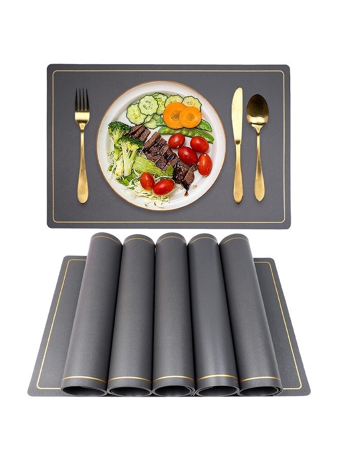 DUNISO 6 Pcs Placemat,Waterproof Wipeable PU Leather Place Mats Indoor, Washable Kitchen Table Mats for Party Home Décor,Grey  - Image 1