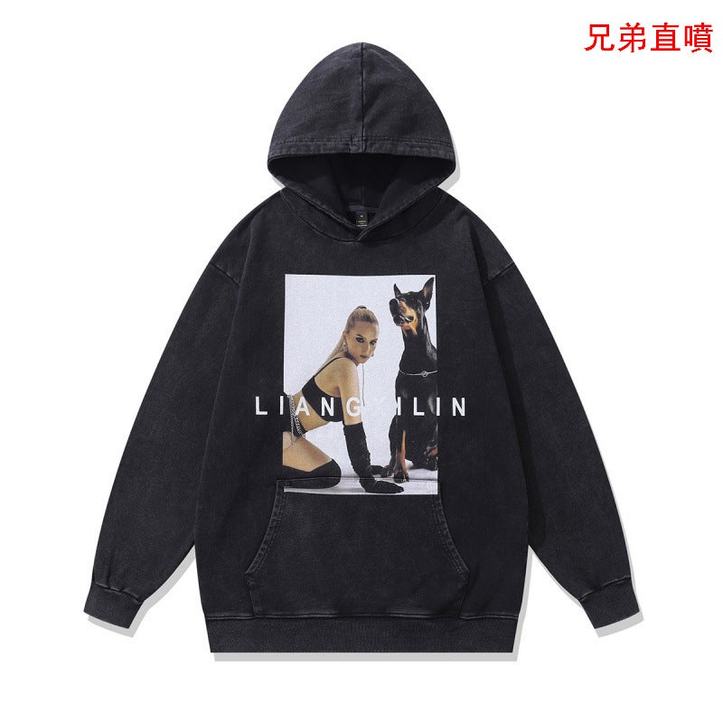 TKPA high street direct injection Doberman printed washed old short sleeve T-shirt men's and women's American style retro fashion brand half sleeve tee - Image 1