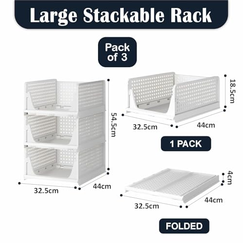 VERAT 3 Pieces Storage and Organisers/Wardrobe Organizer Storage/Plastic Wardrobe/Cloth Adjustable for Foldable/Clothes Organizer Foldable Shirt/Almirah/Cupboard/Cupboard Stackbale Clothes(White) - Image 2