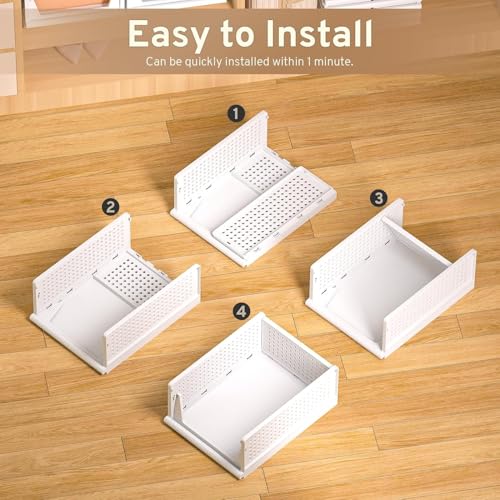 VERAT 3 Pieces Storage and Organisers/Wardrobe Organizer Storage/Plastic Wardrobe/Cloth Adjustable for Foldable/Clothes Organizer Foldable Shirt/Almirah/Cupboard/Cupboard Stackbale Clothes(White) - Image 4