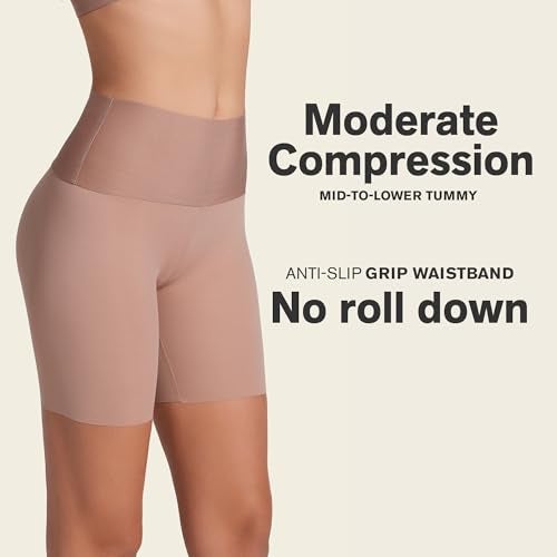 Leonisa Stay-in-Place Seamless Shaper Shorts for Women - High Waisted Shapewear Tummy Control - Anti-chafing Slip Shorts Brown - Image 2