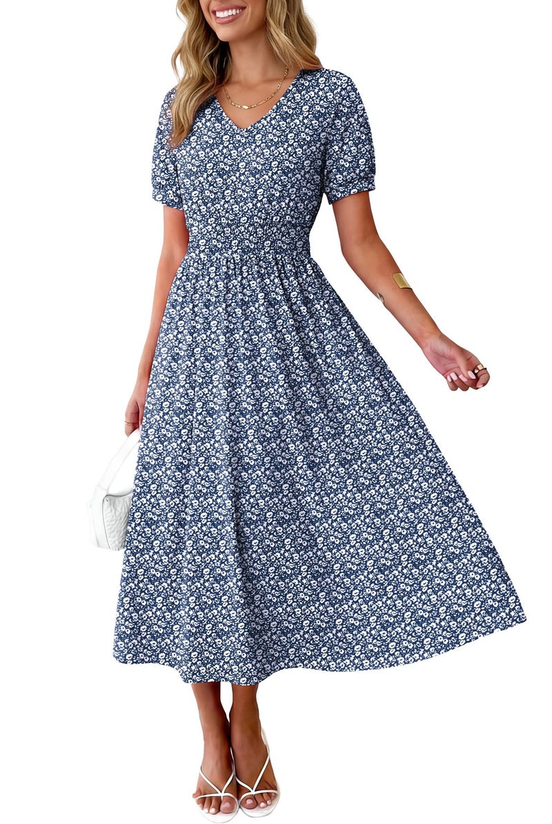 OFEEFAN Floral Maxi Dresses for Women Ladies Summer Midi Sundresses Long Casual Dress Spring Beach Vacation Outfits Fashion Clothing 2026 Trendy Resort Wear A Line Flowy Grey Blue L - Image 2