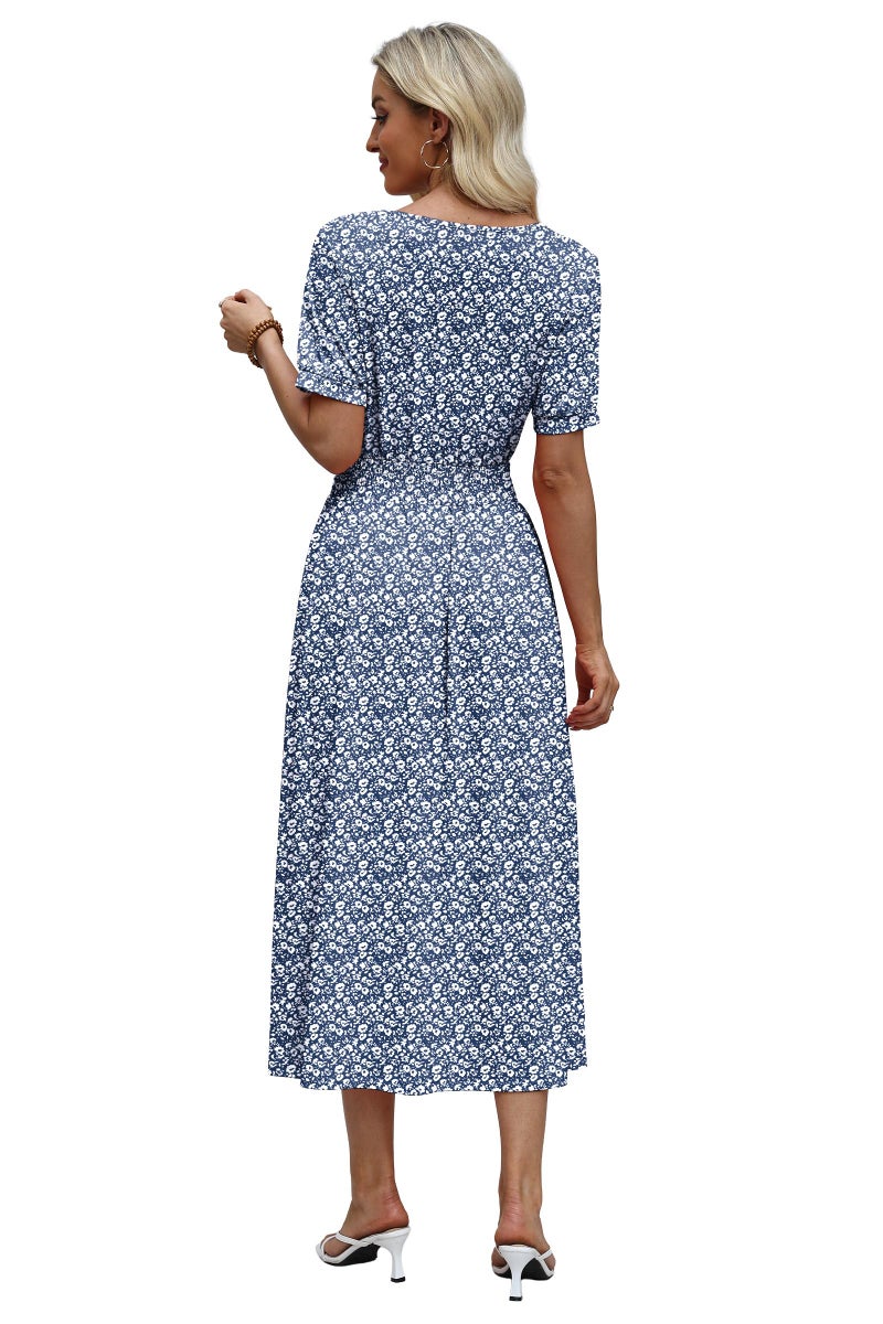 OFEEFAN Floral Maxi Dresses for Women Ladies Summer Midi Sundresses Long Casual Dress Spring Beach Vacation Outfits Fashion Clothing 2026 Trendy Resort Wear A Line Flowy Grey Blue L - Image 5