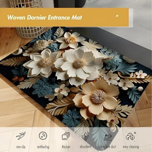Arviz 3D Floral Printed Doormat for Home Entrance, Soft Quick Dry Water Absorbent Mat, Anti-Skid Rectangular Mat for Door, Bathroom, Balcony & Living Room (58 * 38cm) - Image 3