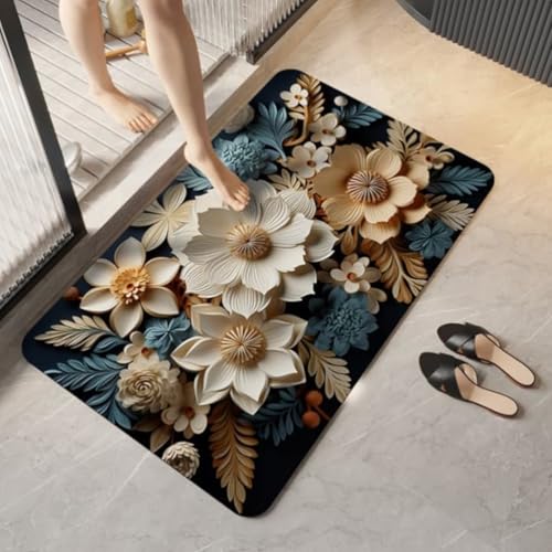 Arviz 3D Floral Printed Doormat for Home Entrance, Soft Quick Dry Water Absorbent Mat, Anti-Skid Rectangular Mat for Door, Bathroom, Balcony & Living Room (58 * 38cm) - Image 4