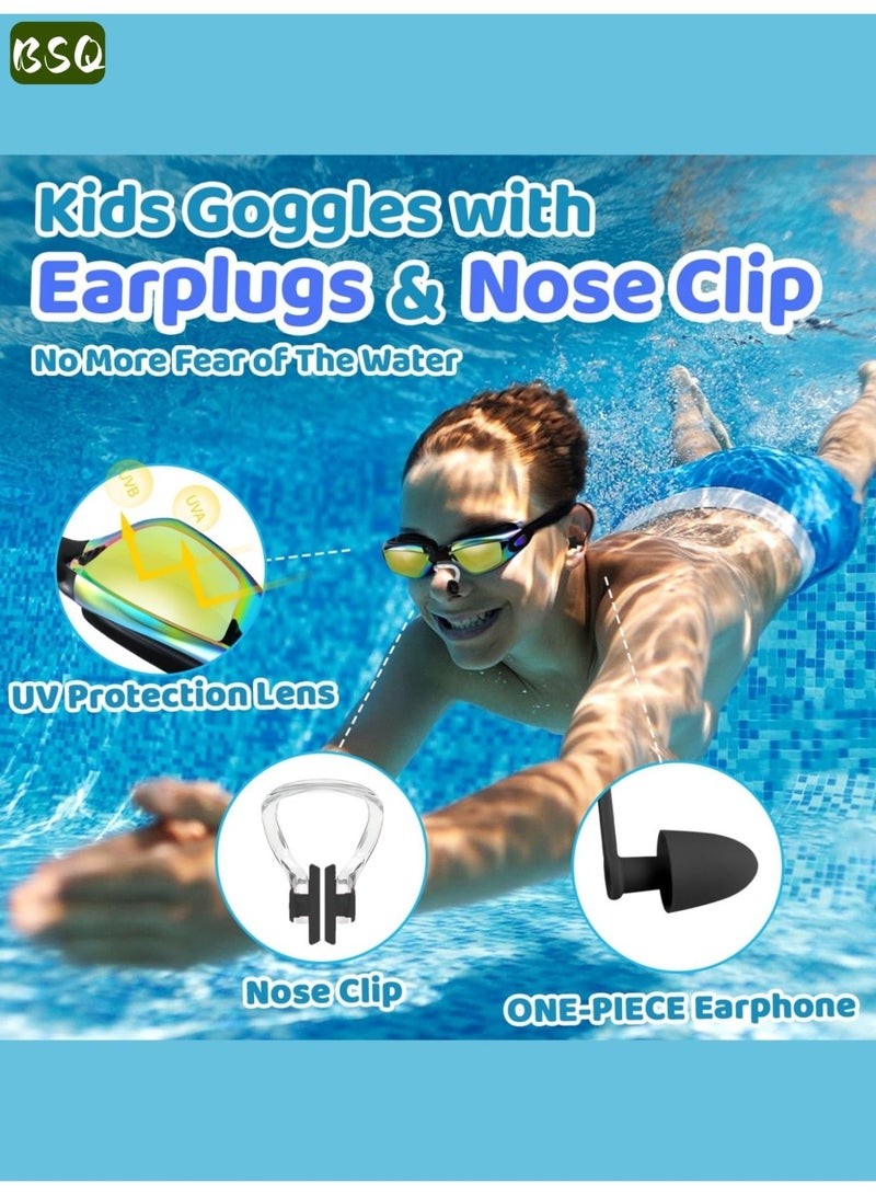 BSQ 5-in-1 Anti-Fog Swim Goggle Set | Includes Swim Cap, Earplugs, Nose Clip, Waterproof Pouch, and Leak-Proof Goggles | Waterproof Swim Goggles | Effective UV Protection | Crystal-Clear Vision | 180° Panoramic View | Unisex - Image 2