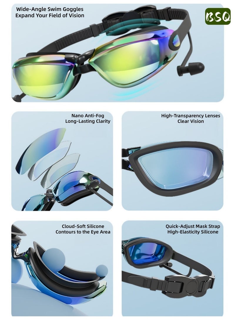 BSQ 5-in-1 Anti-Fog Swim Goggle Set | Includes Swim Cap, Earplugs, Nose Clip, Waterproof Pouch, and Leak-Proof Goggles | Waterproof Swim Goggles | Effective UV Protection | Crystal-Clear Vision | 180° Panoramic View | Unisex - Image 3