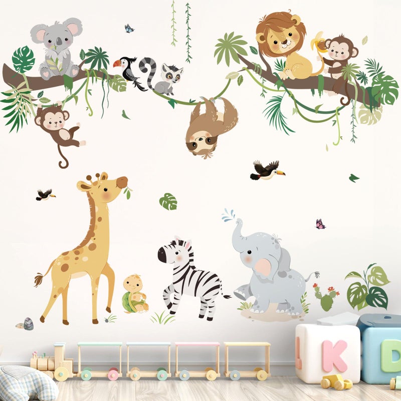 decalmile Jungle Animals Tree Branch Wall Decals Safari Monkey Giraffe Lion Wall Stickers Baby Nursery Kids Room Daycare Wall Decor - Image 3