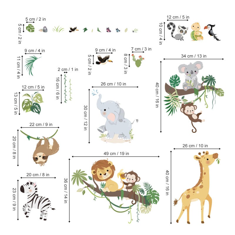 decalmile Jungle Animals Tree Branch Wall Decals Safari Monkey Giraffe Lion Wall Stickers Baby Nursery Kids Room Daycare Wall Decor - Image 4