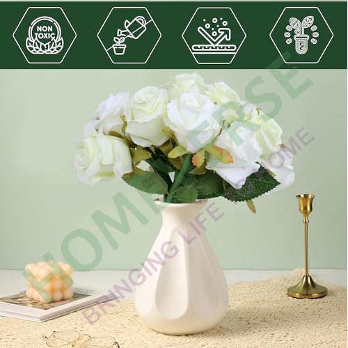 HOMEVERSE 12pcs Artificial Rose Fake Silk Plants Wedding Valentines Birthday Anniversary Christmas Mothers Day (White-12pcs) - Image 3