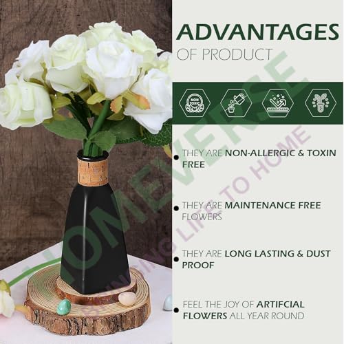 HOMEVERSE 12pcs Artificial Rose Fake Silk Plants Wedding Valentines Birthday Anniversary Christmas Mothers Day (White-12pcs) - Image 4
