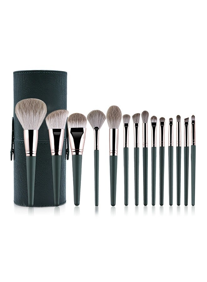 l&wen 14Pcs Makeup Brushes Set with Bucket, Includes Eyeshadow Powder Foundation Concealer Brush, High Quality Makeup Brushes Kit for Eye Cheek Lip- Green - Image 1