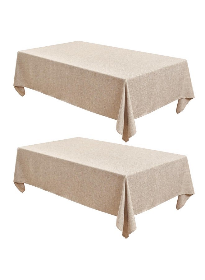 Fitable Faux Linen Beige Table Clothes Rectangle 60 x 120 Inch - 2 Pack Neutral Tablecloths for 8 Foot Tables, Faux Burlap Kitchen Table Covers for Dining, Party, Farmhouse, Banquet, Buffet - Image 1