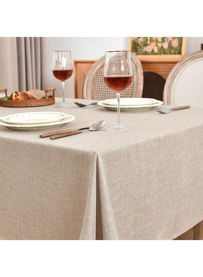 Fitable Faux Linen Beige Table Clothes Rectangle 60 x 120 Inch - 2 Pack Neutral Tablecloths for 8 Foot Tables, Faux Burlap Kitchen Table Covers for Dining, Party, Farmhouse, Banquet, Buffet - Image 3