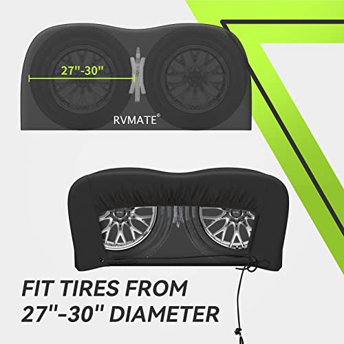 RVMATE أغطية إطارات RVMATE RV - غطاء عجلات مزدوج المحور (عبوة 2) يناسب إطارات 27"-30"، مقاوم للماء ومضاد للأشعة فوق البنفسجية 600D أكسفورد أسود لأغطية الإطارات المزدوجة لـ RV/شاحنة/مقطورة - Image 3