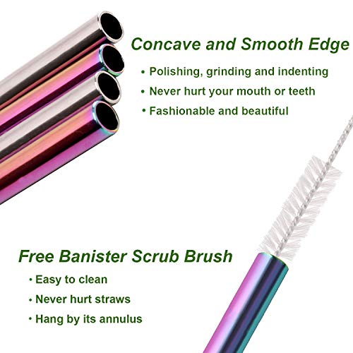 VEHHE Reusable Straws 8 Set Multi Color Stainless Steel Straws - Cleaning Brush for 20 Oz (Rainbow 8.5 inch + 10.5 inch) - Image 3