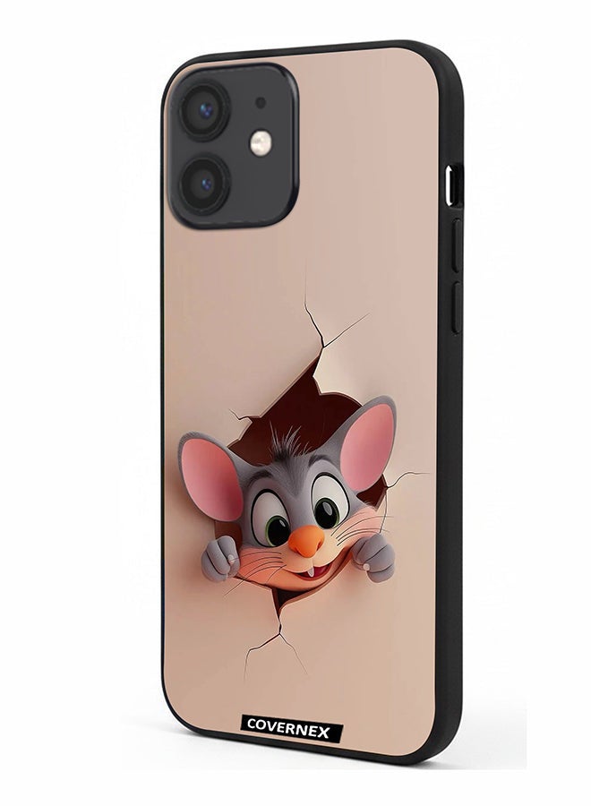 Covernex Apple iPhone 12 Mini Protective Case Cover Printed Featuring Tiny Mouse Wall Break 3D Effect - Image 1