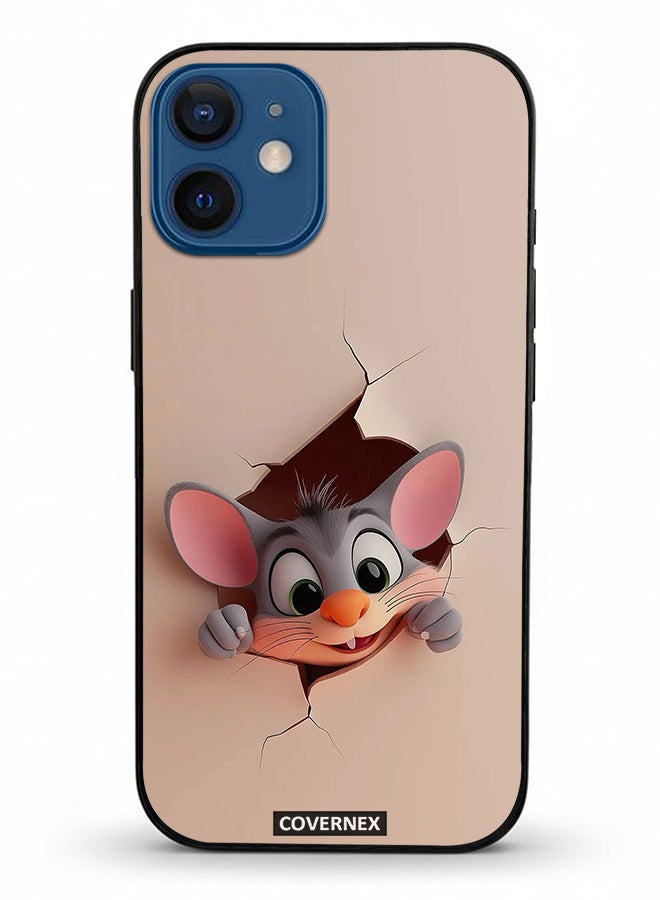 Covernex Apple iPhone 12 Mini Protective Case Cover Printed Featuring Tiny Mouse Wall Break 3D Effect - Image 2