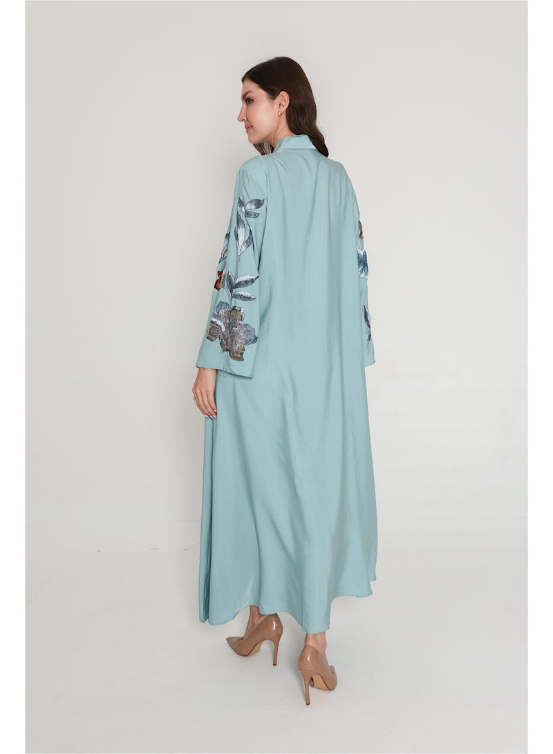 اكسا جلابية مطرزة لامعة نقوش ورود - Image 3