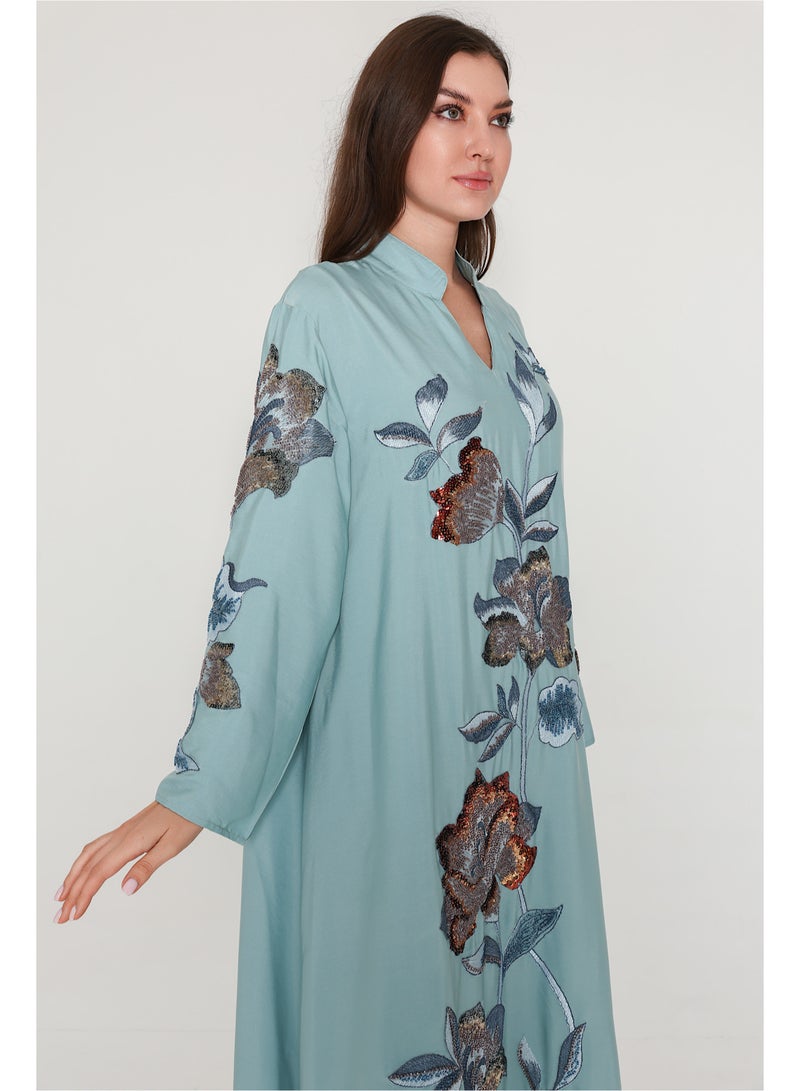 اكسا جلابية مطرزة لامعة نقوش ورود - Image 4