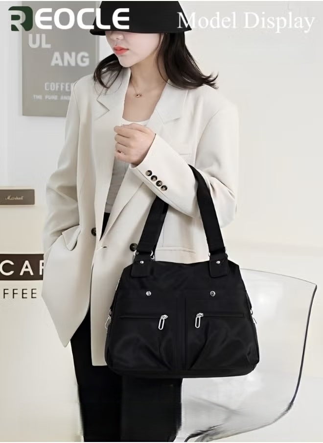 REOCLE Canvas Tote Bag Waterproof Nylon Multi Pocket Shoulder Bags Laptop Work Bag Purse and Handbags for Women & Men  - Image 2