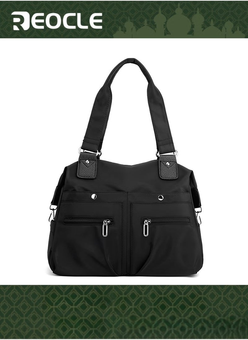 REOCLE Canvas Tote Bag Waterproof Nylon Multi Pocket Shoulder Bags Laptop Work Bag Purse and Handbags for Women & Men  - Image 1