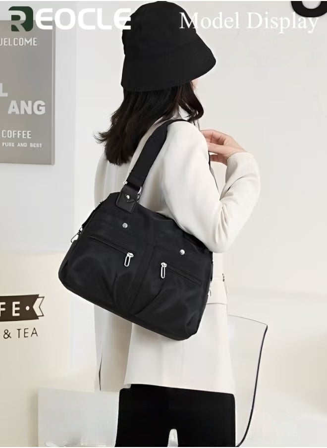 REOCLE Canvas Tote Bag Waterproof Nylon Multi Pocket Shoulder Bags Laptop Work Bag Purse and Handbags for Women & Men  - Image 3