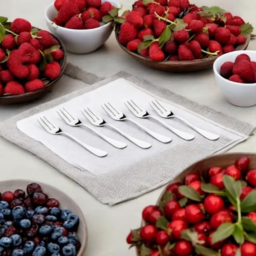 FnS Premium Stainless Steel Victoria Fruit Fork for Snacks, Fruits and Dessert, 6-Piece, Silver - Image 4
